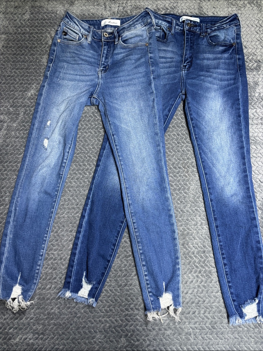 KanCan Blue Washed Skinny Jeans with Frayed Hem Duo